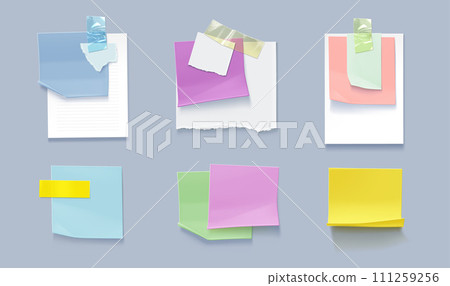 Set of paper notes isolated on background 111259256