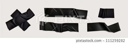 Realistic vector black adhesive duct tape pieces Realistic vector black adhesive duct tape pieces 111259282