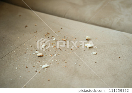 dirty stain or dust on gray color sofa  111259552
