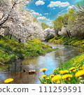 Spring flower blooming stream AI generated material 111259591