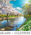 Sakura blooming river AI generated material 111259593