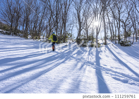 Walking in the snow with snowshoes, Kagami Oyama Walking in the snow with snowshoes, Kagami Oyama 111259761