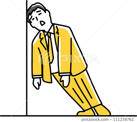 A tired man leaning against the wall A tired man leaning against the wall 111259762