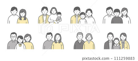 Illustration set of upper body of family of various generations Illustration set of upper body of family of various generations 111259883