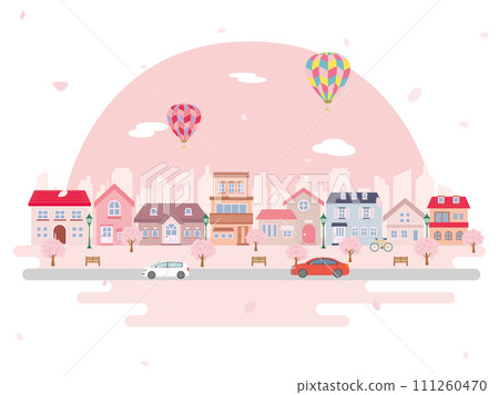 櫻花盛開的春天城市景觀 111260470