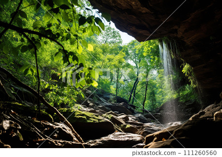 Waterfall in the forest, beautiful waterfall in the forest. Generative AI 111260560