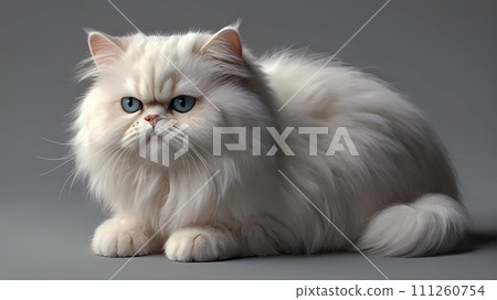 White persian cat with blue eyes on gray background. White persian cat with blue eyes on gray background. 111260754