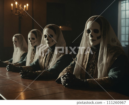 AI-generated content. Mysterious Council of Skeletons AI Generated 111260967