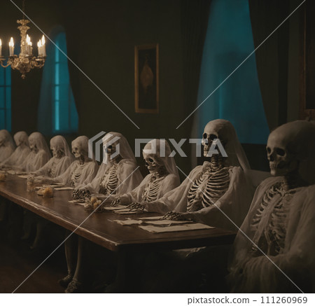 AI-generated content. Mysterious Council of Skeletons AI Generated 111260969