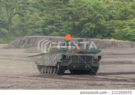 Ground Self-Defense Force Type 90 tank in a disabled role at a training display 111260970