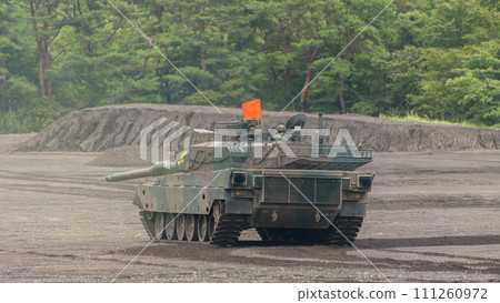 Ground Self-Defense Force Type 90 tank in a disabled role at a training display 111260972