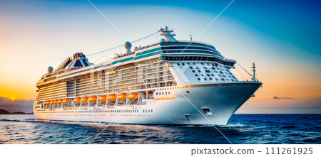 Large cruise ship in the middle of the ocean on sunny day. 111261925