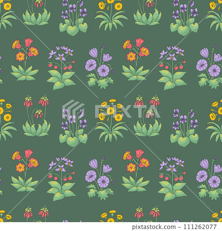 Seamless pattern with canary islands flowers on green background Seamless pattern with canary islands flowers on green background 111262077
