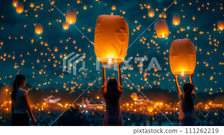 Chinese New Year or Lantern Festival with lanterns and plum elements in old town 111262219
