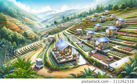 A home garden resort using rice terraces 111262319