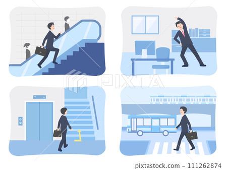 上班族在通勤時或在辦公室運動的插圖集 111262874