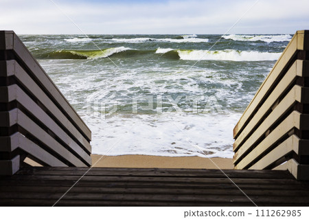 Descent to the sea. Storm waves of the Baltic Sea. Descent to the sea. Storm waves of the Baltic Sea. 111262985