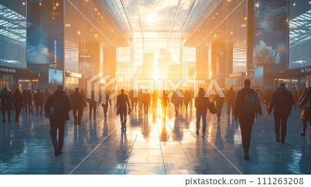 crowd of walking people in the city 111263208