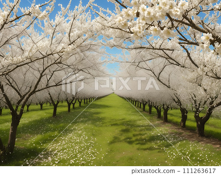 plum trees in the park in spring 111263617