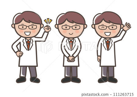 Pose set of an elite-style male doctor wearing a white coat_guts pose_greeting_reply Pose set of an elite-style male doctor wearing a white coat_guts pose_greeting_reply 111263715