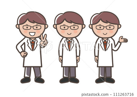 Pose set of an elite-style male doctor wearing a white coat_piece_guide_explanation 111263716
