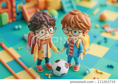 兩個學生男孩和足球 2 111263719