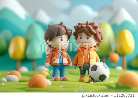 兩個學生男孩和足球 2 111263721