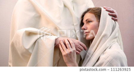 Jesus hugging a praying woman Jesus hugging a praying woman 111263925