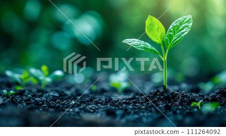 AI-generated content. young seedling growing concept for new business growth through innovative. power of disruption to unlock achieve future-proof growth. with solutions, agile strategies, and 111264092