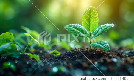 AI-generated content. young seedling growing concept for new business growth through innovative. power of disruption to unlock achieve future-proof growth. with solutions, agile strategies, and 111264093