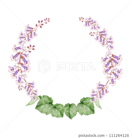 Paulownia flower frame watercolor illustration 111264128