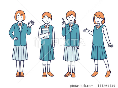 Full body illustration set of female students Full body illustration set of female students 111264135