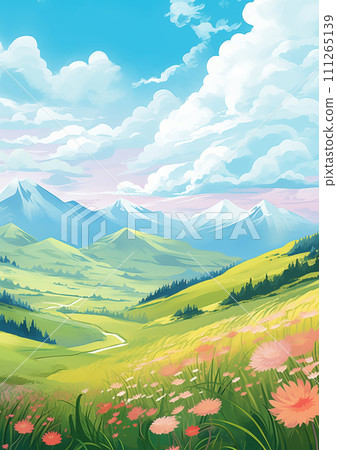 AI-generated content. Summer Mountains Meadows Illustration AI-generated content. Summer Mountains Meadows Illustration 111265139