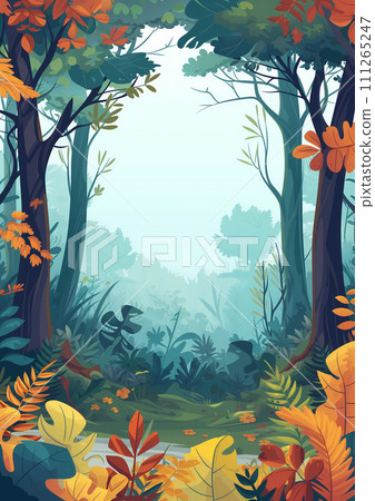 AI-generated content. Colorful Forest Vertical Illustration with Copy Space 111265247