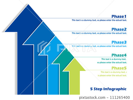Business infographic illustration of 5 stage arrows: phase 1 2 3 4 5 111265400