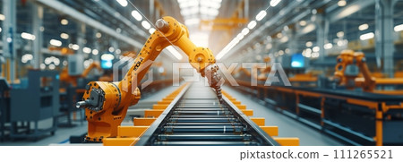 Exploring Robotic Process Automation in Large-Scale Factories, Revolutionizing Efficiency with Advanced Robotics and Afternoon Light Illumination for Optimal Operation, Ai generative Exploring Robotic Process Automation in Large-Scale Factories, Revolutionizing Efficiency with Advanced Robotics and Afternoon Light Illumination for Optimal Operation, Ai generative 111265521