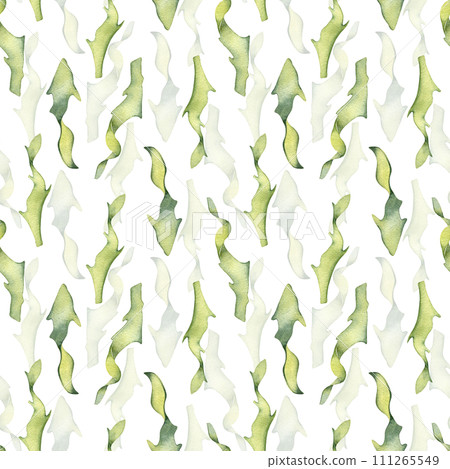 Watercolor seamless pattern of colorful laminaria illustration isolated on white. Kelp, seaweeds hand drawn. Painted algae. Design for background, textile, packaging, wrapping, marine collection 111265549