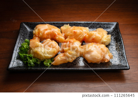 豐富的蝦蛋黃醬，中國蝦辣椒，俯視圖 111265645