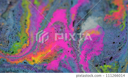 Paint fluid background purple green orange blue 111266014