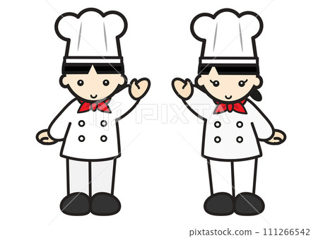 Illustration of a boy and girl dressed as cooks 111266542