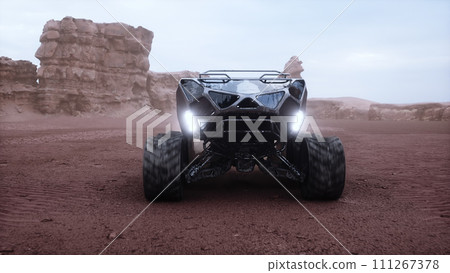 Electric rover on alien planet. Mars surface. 3d rendering. 111267378