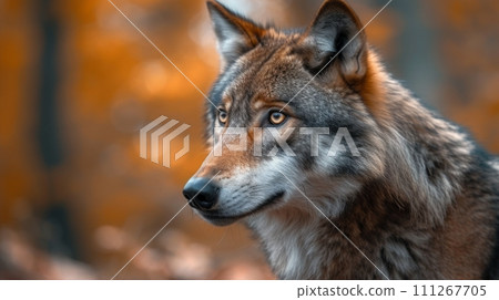 Wolf in Autumn Forest 111267705