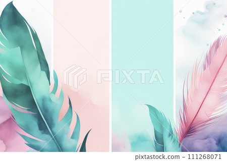 Art background with colourful feathers. Wallpaper with feathers art. Art background with colourful feathers. Wallpaper with feathers art. 111268071