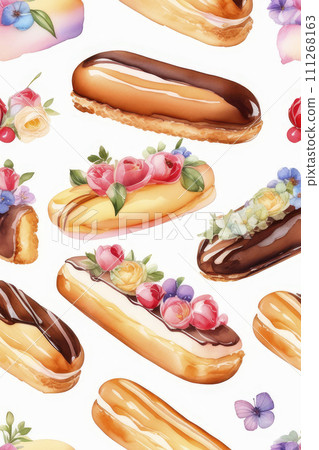 Watercolor valentine with pastel toned eclair silke leffler on a white background. Watercolor valentine with pastel toned eclair silke leffler on a white background. 111268163