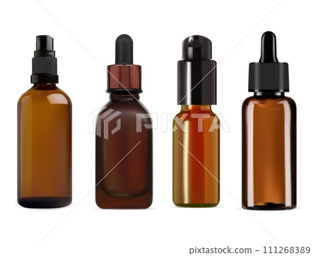 Cosmetic oil dropper bottle. Brown glass serum essence 111268389