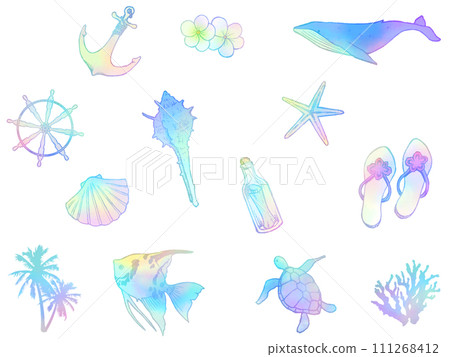 彩色線條畫海洋材料集 111268412
