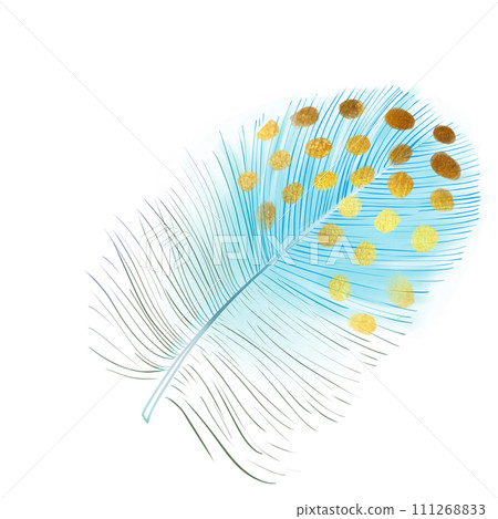 Blue feather illustrations. Soft and downy feather of bird. Hand drawn element for packaging, label, logo, icon design. Symbol of lightness. Isolated on white Blue feather illustrations. Soft and downy feather of bird. Hand drawn element for packaging, label, logo, icon design. Symbol of lightness. Isolated on white 111268833