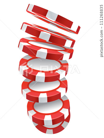 Playing chips. 3d chips in different positions. Chips for playing poker. Vector illustration 111268835