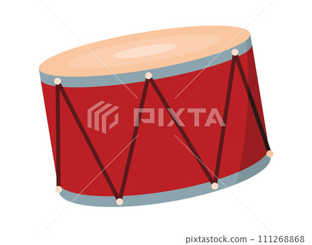 Drums and percussion vector flat illustrations isolated over white background, music instruments shop Drums and percussion vector flat illustrations isolated over white background, music instruments shop 111268868