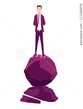 Businessman with boulder vector illustration. Stressed mans carry heavy stone on shoulder overwhelmed with problem or task. Crisis problem of business people, burden, challenge, conquering concept 111268876